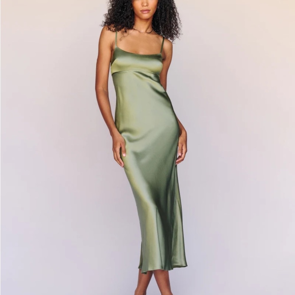 Reformation Kailyn Silk Dress in Artichoke